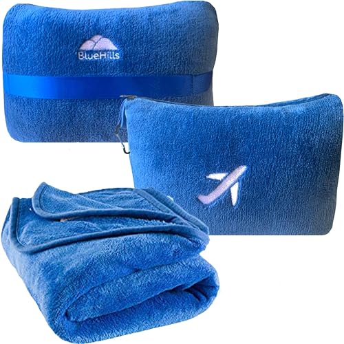 BlueHills Soft Plush Mini Travel Blanket Pillow Plane Essentials Royal Blue - color: Royal-m07