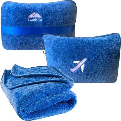 BlueHills Soft Plush Mini Travel Blanket Pillow Plane Essentials Royal Blue - color: Royal-m07