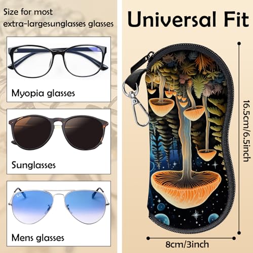 Glasses Case Eyeglass Sunglasses Zipper Soft Neoprene Ultra Light Pouch Metal Belt Clip Aesthetic Women Men - color: E15-moon Mushroom