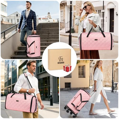 Rolling Garment Bag for Travel, 50L Duffle Bag with Shoe Compartment, 4pcs - color: Pink