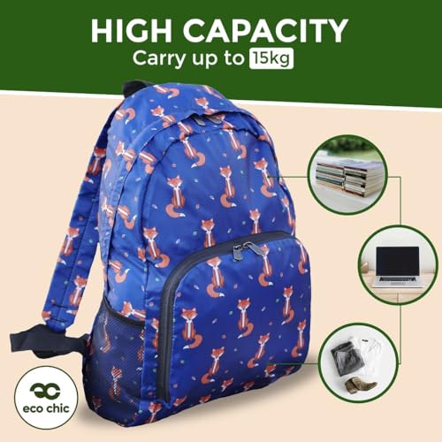 ECO CHIC Hiking Lightweight Packable Backpack - Foldable Daypack for Travel & Hiking & Outdoor Adventures - Waterproof Backpack from Recycled Materials (Bumble Bees Grey) - color: Bumble Bees Grey