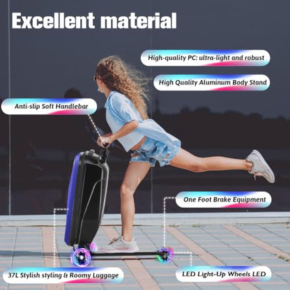 Scooter Luggage for Kids, Ride On Suitcase, Lightweight Foldable Luggage - color: Blue