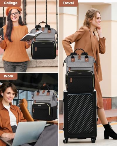 LOVEVOOK Laptop Backpack Women Quilted Teacher Nurse Work Backpack Purse - color: Black Gray, size: 15.6 inch-Cup