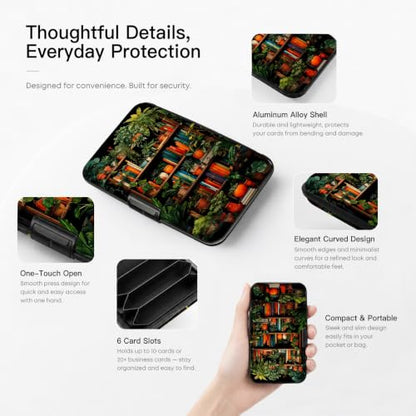 Credit Card Holder Bookshelf Botanical Mini Aluminum Wallet - color: Bookshelf Botanical