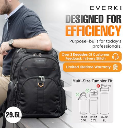 EVERKI Atlas Business Backpack with Laptop Compartment, Black - 29.5 Liters - size: 29.5 Liters
