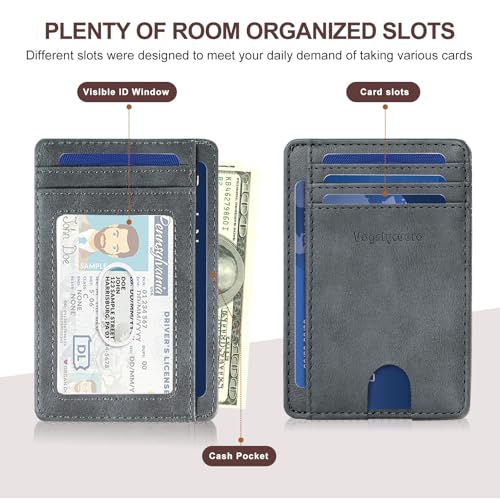 Front Pocket Thin Wallet for Men Women RFID Blocking Credit Card Holder Card Cases Slim Minimalist Wallet with Gift Box (Alaska Grey) - color: Alaska Grey
