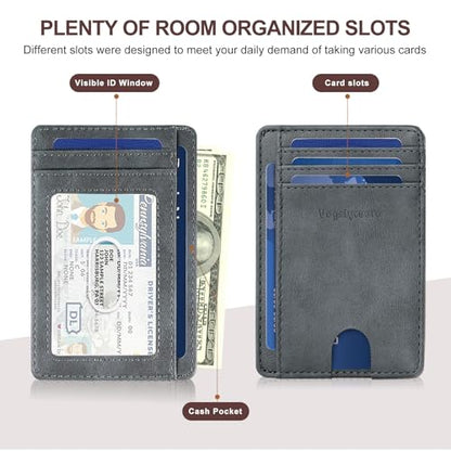 Front Pocket Thin Wallet for Men Women RFID Blocking Credit Card Holder Card Cases Slim Minimalist Wallet with Gift Box (Alaska Grey) - color: Alaska Grey