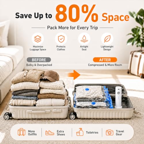 12 Pack Vacuum Bags for Travel with Rechargeable Pump, Save Luggage Space - size: 12 Combo