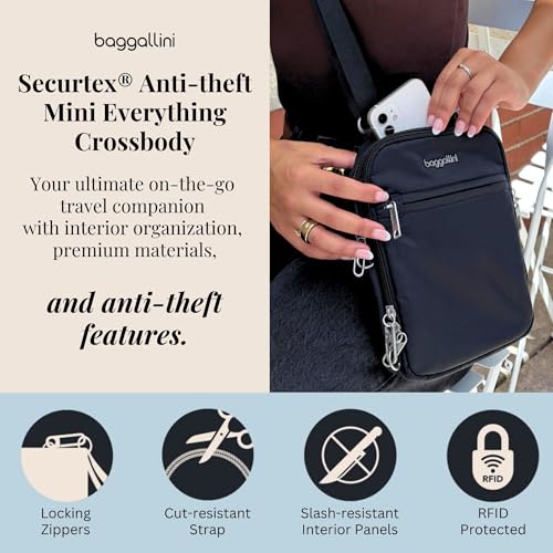 Baggallini Securtex® Anti-theft Mini Everything Crossbody Bag, 6.3"x8.25" Rfid, Locking Zippers & Cut-resistant Strap - color: Mulberry