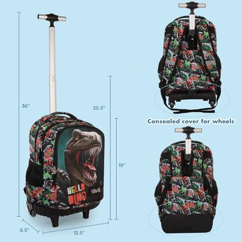 Tilami Rolling Backpack for Boys and Girls,Sunflower - color: Hello Dino