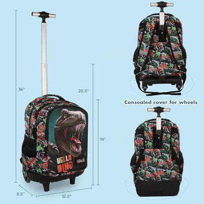 Tilami Rolling Backpack for Boys and Girls,Sunflower - color: Hello Dino
