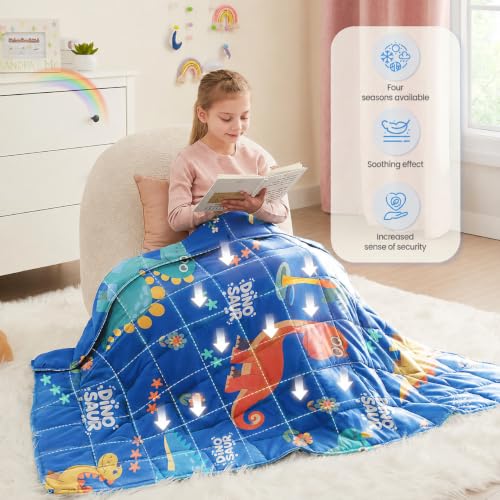 Dinosaur Weighted Blanket 3lbs Cool Small Heavy Throw Blanket Gifts 36"x48" - color: Blue Dinosaur, size: 36"×48" 3lbs
