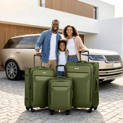 3PCS Softside Luggage Set,Upright Spinner Softshell Luggage - color: Green, size: 3-Piece Set (22 inch/28 inch/32 inch)