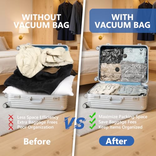 12 Pack Travel Vacuum Bags for Clothing with Rechargeable Wireless air Pump - size: 12 Combo Size (Blue)