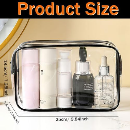 6 Pieces Clear Cosmetics Bag Bulk, TSA Approved Toiletry Bag for Travel, Zippered Clear Pouch Cosmetic Makeup Bag Waterproof Vinyl Plastic Organizer Case for Vacation Bathroom (Large) - color: 6 Large Black