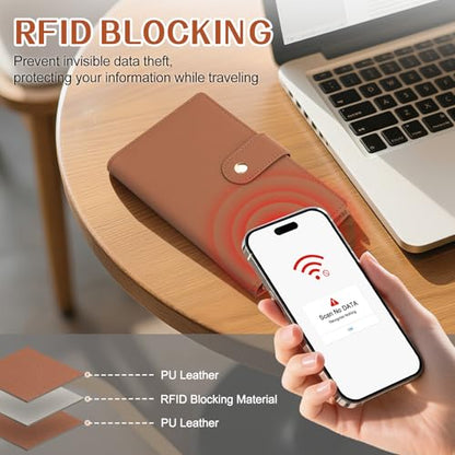 Passport Holder for Travel RFID Blocking Passport Wallet Cover - color: Brown