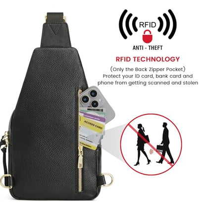 Kattee Small Leather Sling Bag for Women with RFID Blocking,Black - color: Black
