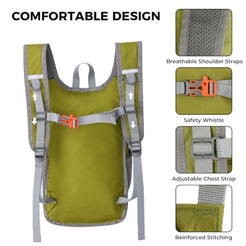 Small Hiking Backpack 13L Lightweight Foldable Travel Daypack for Men Women - color: Green