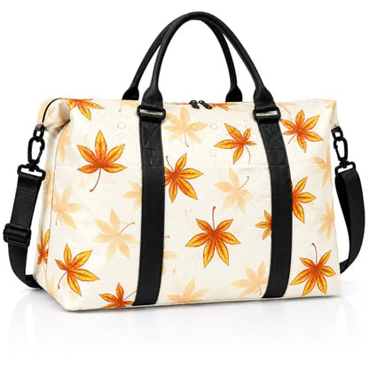Travel Duffle Bag for Women, Carry On Weekender Tote with Trolley Sleeve - color: Maple Leaf