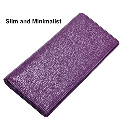 Lavemi Ultra Slim Thin Leather Women Wallet RFID Blocking Credit Card Holder Bifold Long Ladies Billfold - color: 2- Violet