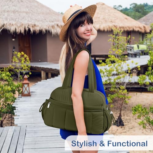 TOPDesign Travel Duffel Bag, Puffy Carry On Overnight, Gym Bag w/Wet Pocket - color: Dark Green