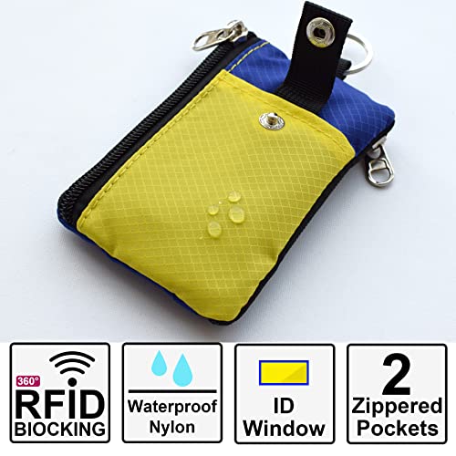 CHENSPRX Minimalist RFID Blocking Small Wallet with ID Window,WaterResistant Zip Id Case Wallet with Lanyard Keychain for Cards,Cash,Travel,Women,Men - color: Yellow+Blue