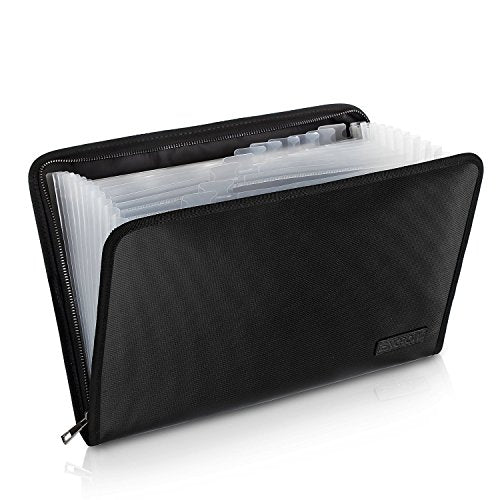 ENGPOW Expanding File Folder,Fireproof 13 Pockets Document Organizer Bag - color: Black, size: 13 Standard Pockets