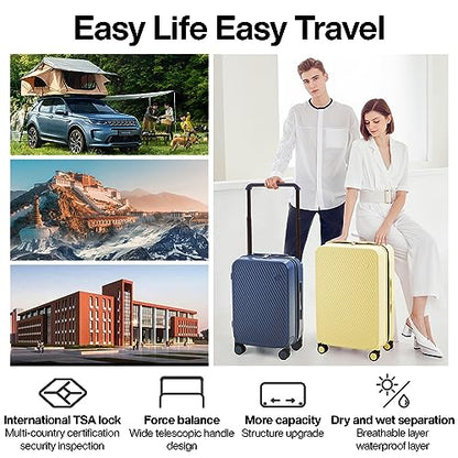 mixi Large Capacity Expandable Luggage Suitcases With Spinner Wheels,Upgrade Wide Handle PC Hardshell Rolling Travel Suitcase with TSA Lock, Checked-Medium 24-Inch, Lark Yellow - color: Lark Yellow, size: 24-inch Expandable