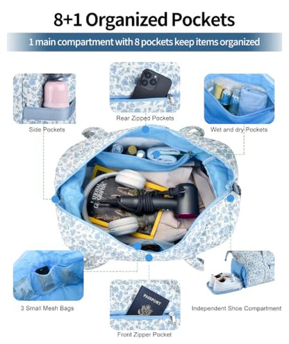 Personalized Quilted Duffle Bag for Travel Gym Weekender Hospital Carry On - color: Blue Flower, size: R