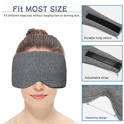 Sleep Mask for Men Women,100% Cotton Sleep Eye Mask with Fully Adjustable Strap, 100% Light Blocking Eye Mask for Sleeping, 0 Pressure Eye Covers for Travel Yoga Nap (Gray) - color: Gray
