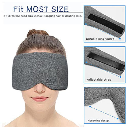 Sleep Mask for Men Women,100% Cotton Sleep Eye Mask with Fully Adjustable Strap, 100% Light Blocking Eye Mask for Sleeping, 0 Pressure Eye Covers for Travel Yoga Nap (Gray) - color: Gray