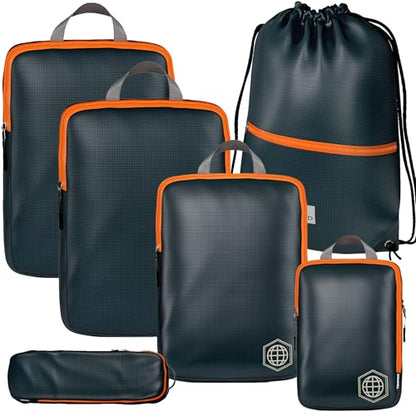 TRIPPED Travel Gear Extra Large Compression Packing Cubes 6-Piece Set - color: Grey/Orange