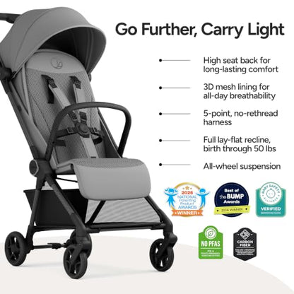 Mompush Nexis Carbon Fiber Travel Stroller with Travel Bag, Carry-On, Grey - color: Grey