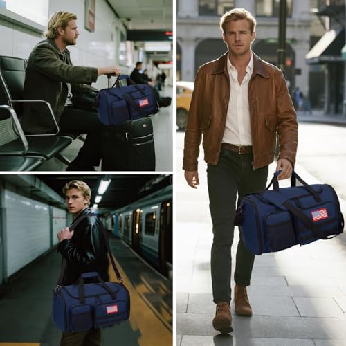 Tactical Duffle Bag for Men,52L Expandable Carry On Duffel Bag for Travel - color: Blue