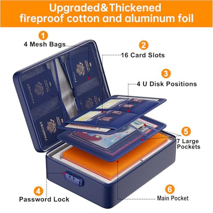 DocSafe 5200°F Fireproof Document Organizer Box with Lock, Blue (Soft) - color: Blue, size: 15"x11"x4.1"