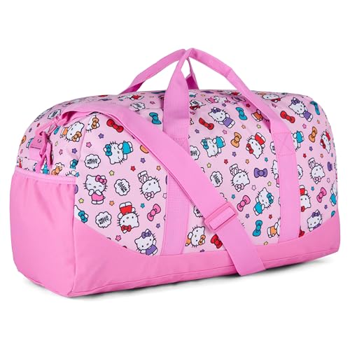 Hello Kitty Duffle Bag, 16” Travel Sleepover Bag for Girls, Weekender Bag, Pink Dance Bag - color: Hello Kitty