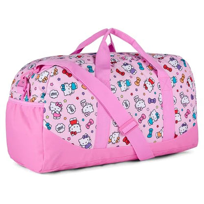 Hello Kitty Duffle Bag, 16” Travel Sleepover Bag for Girls, Weekender Bag, Pink Dance Bag - color: Hello Kitty