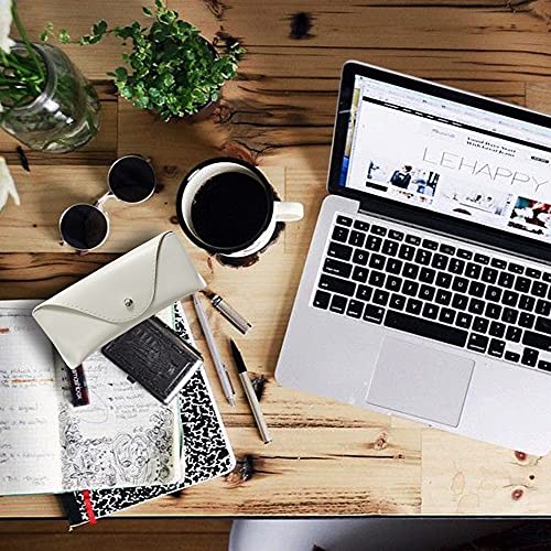 LogHog Portable Leather Glasses Case,Flexible Sunglasses Pouch Slim Case for Women Men Horizontal Eyeglass Case - color: White