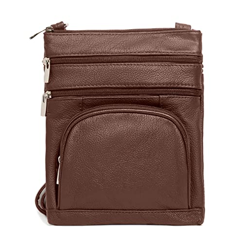 TOVOSO Crossbody Bag for Women, Genuine Leather Multi-Pocket Purse with Adjustable Strap, RFID Protection, Built-In Wallet - color: Brown, size: XX-Large