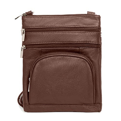 TOVOSO Crossbody Bag for Women, Genuine Leather Multi-Pocket Purse with Adjustable Strap, RFID Protection, Built-In Wallet - color: Brown, size: XX-Large