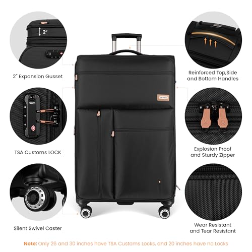 30'' Suitcase w/Double Spinner Wheels,TSA LOCK,Expandable - color: Black, size: Checked-Large 30-Inch