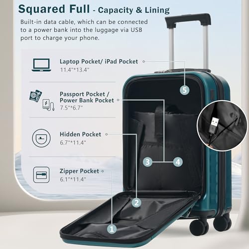 Merax Luggage Sets 2 Piece Front Opening, Hardside 20/24 IN Suitcase - color: Dark Green, style: Luggage Set With Top Open 20