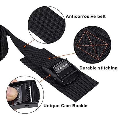 Ayaport Lashing Strap Tie Down Straps with Adjustable Cam Buckle Nylon Cinch Strap for Packing Cargo, Bike, Luggage Black 6 Pcs (Black, 1'' x 12') - size: 1" x 12'