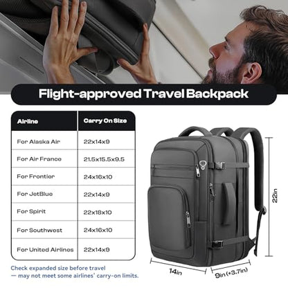 Expandable 1-7 Days Travel Backpack,TSA Approved Carry On Backpack - color: Black, size: 18.4Inch