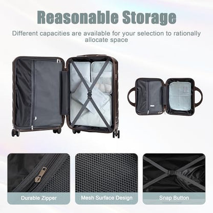 20+14 Inch Hardshell Luggages, Lightweight Durable ABS Suitcase with Spinner Wheels - color: BROWN+ABS, size: 14/20 Inch