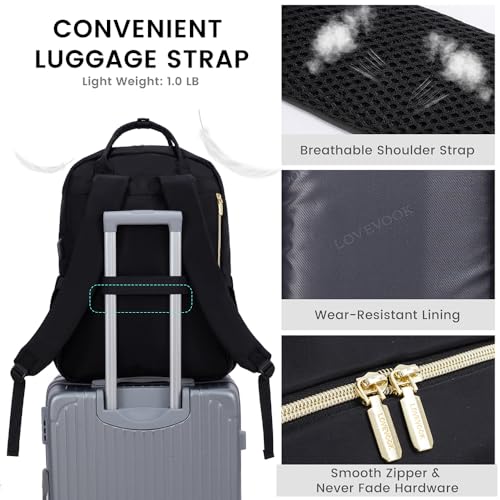 LOVEVOOK 여성용 노트북 백팩, USB 포트가 있는 패션 작업 백팩, 업무용 방수 백팩, 블랙., 모던. - color: 블랙., size: 18인치