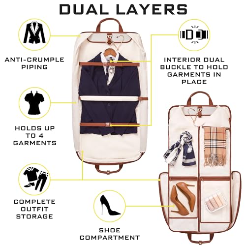 ZEGUR Premium travel garment bag. Carry-on for Men & Women. Hangs 4 Items - color: Beige