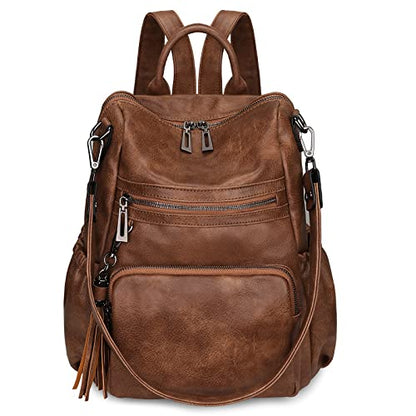 Uromee Travel Backpack Purse Women Vegan Leather Tassel Shoulder Bag - color: 0243 Brown Retro 2