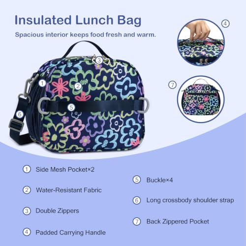 Rexmore Girls 3Pcs Backpack Set with Lunch Box & Pencil Case, Royal Blue - color: Royal Blue