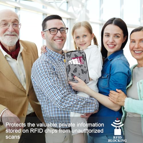 Family Passport Holder Wallet RFID Blocking Document Organizer - color: Butterflies